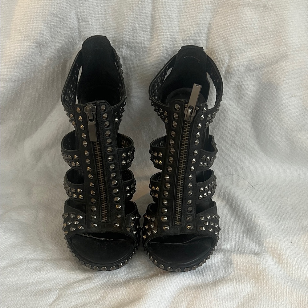 Aldo Black Studded Heels with Zipper Detail